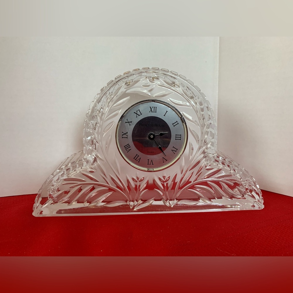 PRINCESS HOUSE 24% Lead Crystal Mantel Clock Wildflower Vintage - Missing Cap